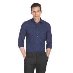 Arrow New York Blue Cotton Slim Fit Printed Shirts-image-38