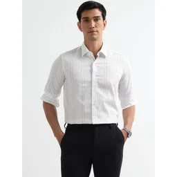 Arrow New York Men Self Design Vertical Striped Slim Fit Pure Cotton Formal Shirt-picture-25