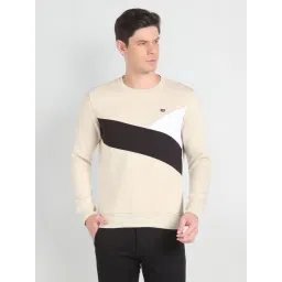 Arrow Sport Beige Cotton Regular Fit Colour Block Sweatshirt-picture-11