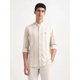 Arrow Sport Beige Cotton Slim Fit Striped Shirt-picture-18