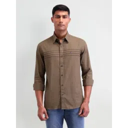 Arrow Sport Brown Cotton Slim Fit Striped Shirt-picture-21