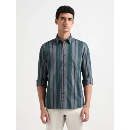 Arrow Sport Green Cotton Slim Fit Striped Shirt-picture-18