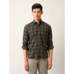 Arrow Sport Grey & Brown Cotton Slim Fit Checks Shirt-picture-30