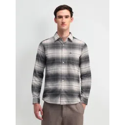 Arrow Sport Medium Grey Cotton Slim Fit Striped Shirt-picture-32