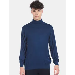 Arrow Sport Men Blue Turtle Neck Ribbed Pullover-picture-27