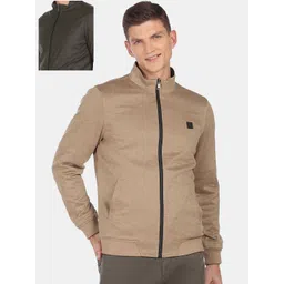 Arrow Sport Men Green Beige Reversible Solid Bomber Jacket-picture-35