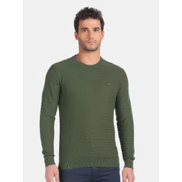 Arrow Sport Men Green Striped Pure Cotton Pullover-picture-21