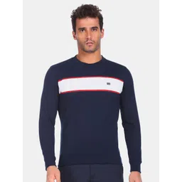 Arrow Sport Men Navy Blue & White Striped Pure Cotton Sweatshirt-picture-16