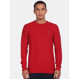 Arrow Sport Men Red Striped Crew Neck Pullover-picture-17