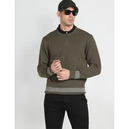 arrow sport Men Self Design Crew Neck Green Sweater-picture-10