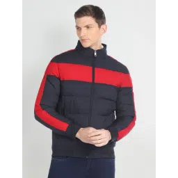 Arrow Sport Navy & Red Regular Fit Colour Block Quilted Jacket-picture-15