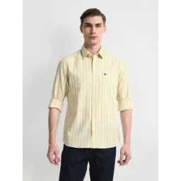 Arrow Sport Yellow Cotton Slim Fit Striped Shirt-picture-10