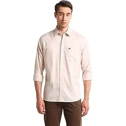 arrow sports Arrow Men's Solid Full Sleeves Slim Fit Semi-Cutaway Collar Cotton Casual Shirt Beige-picture-12
