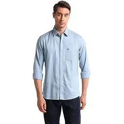 arrow sports Arrow Men's Solid Full Sleeves Slim Fit Semi-Cutaway Collar Cotton Casual Shirt Light Blue-picture-40