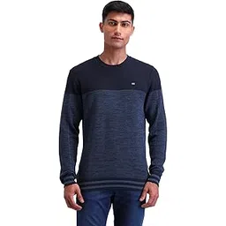 arrow sports Mens Blue Heathered Crew Neck Long Sleeve Casual Cotton Regular Fit Sweater-picture-11