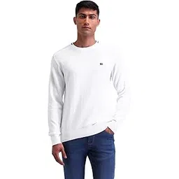 arrow sports Mens White Solid Crew Neck Long Sleeve Casual Cotton Regular Fit Sweater-picture-19