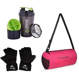 arrowmax Gym Bag for Men Women Boys Girls Kit with Gym Shaker Bottle Bpa Free & Gym Gloves with Wrist Support - Ideal Gym Kit Combo (Pink)-picture-23
