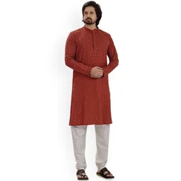 ARRUGA Ethnic Motifs Embroidered Sequinned Mandarin Collar Kurta With Pyjamas-picture-19
