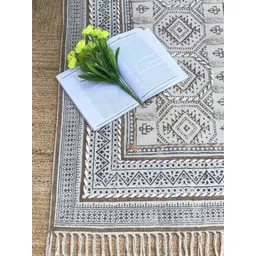 Art Avenue Beige & Blue Ethnic Motifs Printed & Embroidered Cotton Carpet-picture-41