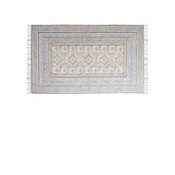 Art Avenue Beige & Blue Ethnic Motifs Printed & Embroidered Cotton Carpet-picture-22