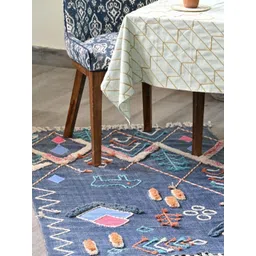 Art Avenue Blue & Orange Geometric Embroidered & Applique Cotton Rectangular Carpet-picture-16