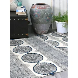 Art Avenue Blue & White Ethnic Motifs Printed & Embroidered Cotton Carpet-picture-20