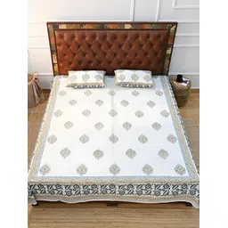 Art Avenue Blue & White Floral 120 TC Queen Bedsheet with 2 Pillow Covers-picture-30