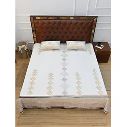 Art Avenue Blue & White Geometric 120 TC Queen Bedsheet with 2 Pillow Covers-picture-32