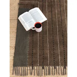 Art Avenue Brown & Blue Stripes Embroidered Cotton Rectangular Carpet image 1