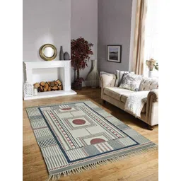 Art Avenue Cream & Blue Ethnic Motifs Printed Cotton Carpet-picture-25