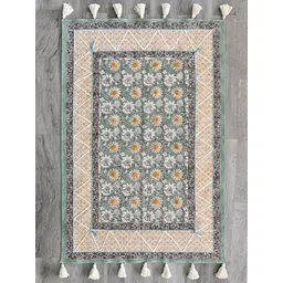 Art Avenue Green & Orange Ethnic Motifs Printed & Embroidered Cotton Rectangular Carpet-picture-16