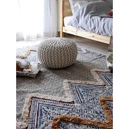 Art Avenue Grey & Blue Ethnic Motifs Cotton Rectangular Carpet-picture-37