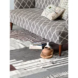 Art Avenue Off White & Brown Geometric Printed Cotton Carpet-picture-13