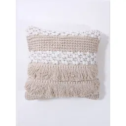 Art Avenue White & Beige Self Design Textured Cotton Square Cushion Cover-image-31