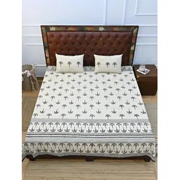 Art Avenue White & Black Floral 120 TC King Bedsheet with 2 Pillow Covers-image-0