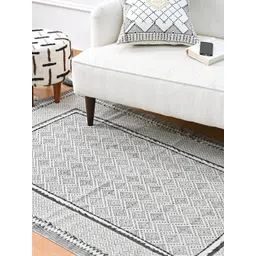 Art Avenue White & Black Printed Cotton Traditional Rectangular Carpet-picture-29