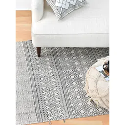 Art Avenue White & Black Printed Cotton Traditional Rectangular Carpet-image-13