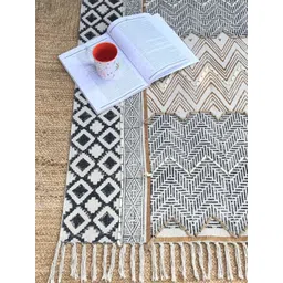 Art Avenue White & Blue Ethnic Motifs Printed & Embroidered Cotton Carpet-picture-12