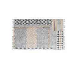 Art Avenue White & Blue Ethnic Motifs Printed & Embroidered Cotton Rectangular Carpet-picture-18
