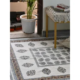 Art Avenue White & Blue Ethnic Motifs Printed Cotton Carpet-picture-10