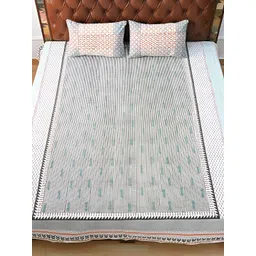 Art Avenue White & Blue Geometric 120 TC King Bedsheet with 2 Pillow Covers-image-1