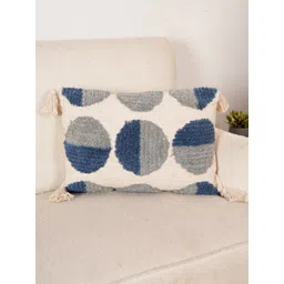 Art Avenue White & Blue Self Design Rectangle Cushion Cover-image-17
