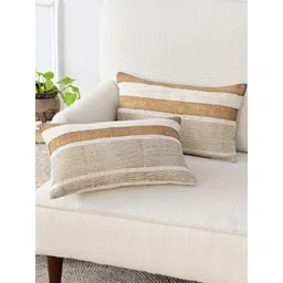 Art Avenue White & Gold-Toned Set of 2 Striped Rectangle Cushion Covers-image-19