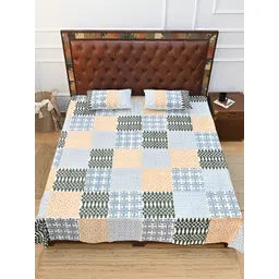 Art Avenue White & Green Geometric 120 TC King Bedsheet with 2 Pillow Covers-image-21