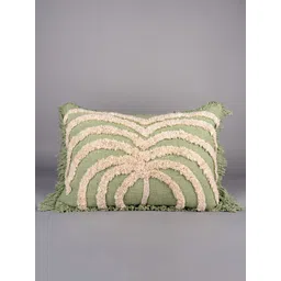 Art Avenue White & Green Self Design Rectangle Cushion Cover-image-14