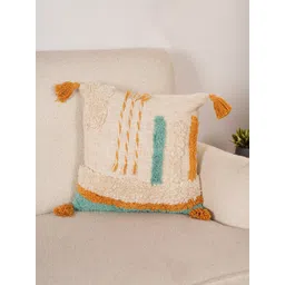 Art Avenue White & Yellow Embroidered Cotton Square Cushion Cover-image-4