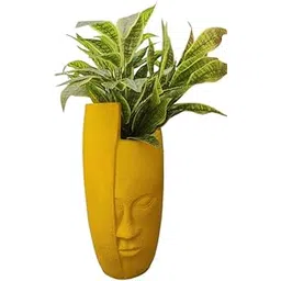 Art Mania Modern Face Design Resin wvase with Green Leaf Plant, 91 cm Yellow Decorative Vase, Indoor Plant Container-picture-25
