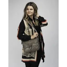 Art N Vintage Carob Grey Leather Textured Medium Sling Handbag-picture-18