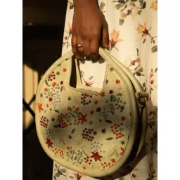 Art N Vintage Floral Bliss Green Leather Embroidered Large Handbag-picture-20