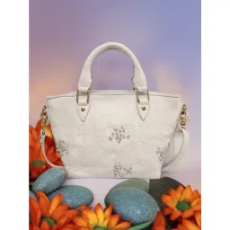 Art N Vintage Floral Bliss White Leather Embroidered Medium Handbag-picture-41